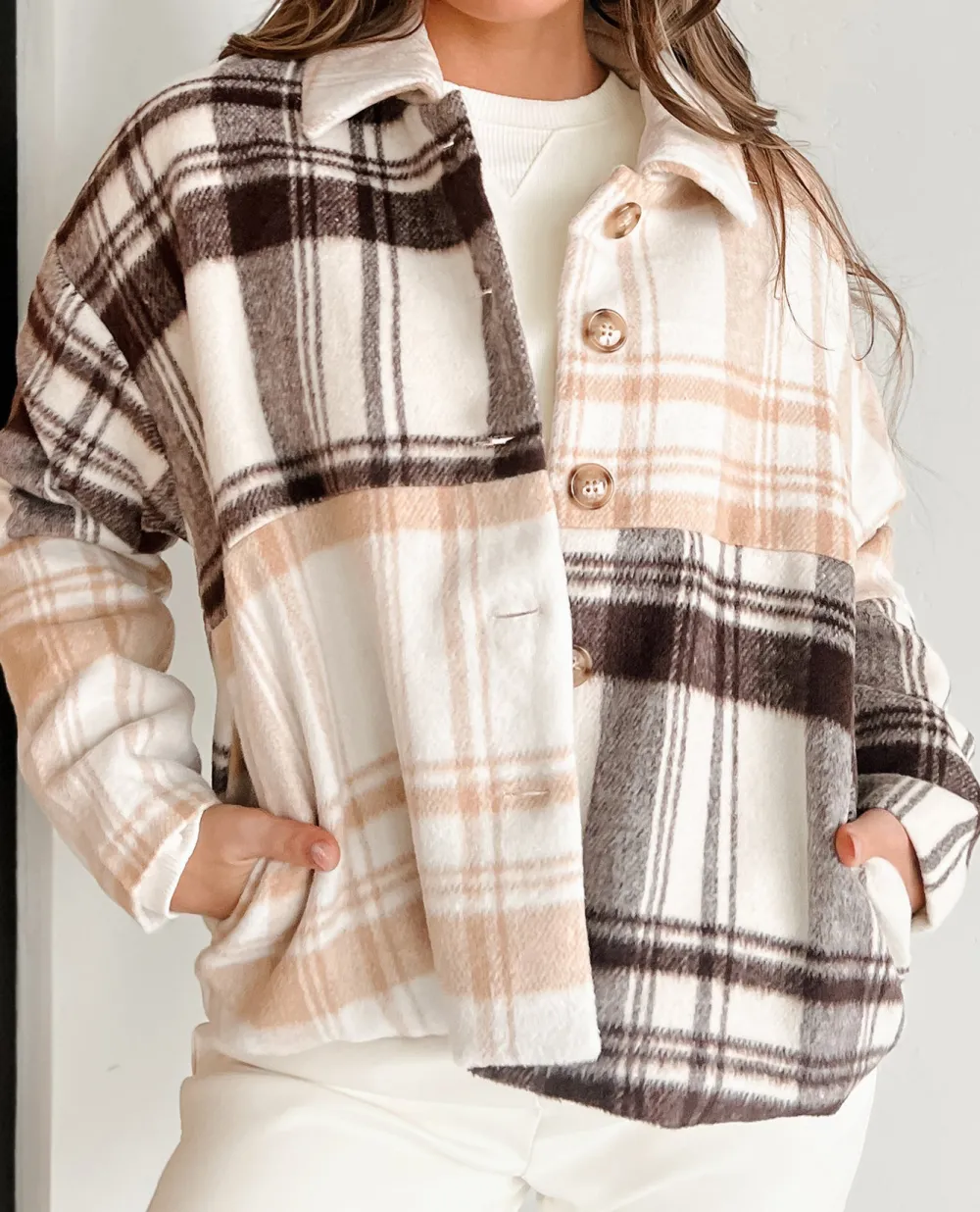 Autumn Harvest Mixed Plaid Oversized Jacket