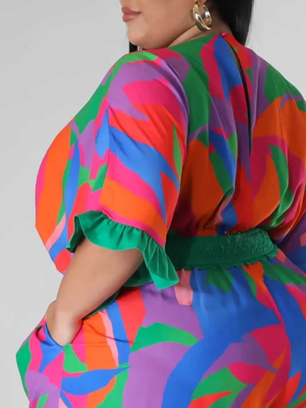 Plus-Size Fashion Women'S Colorful Printed Pantsuit