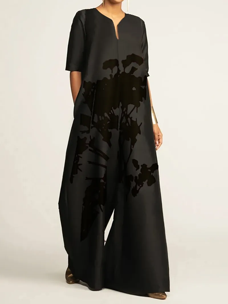 Black printed wide leg jumpsuit