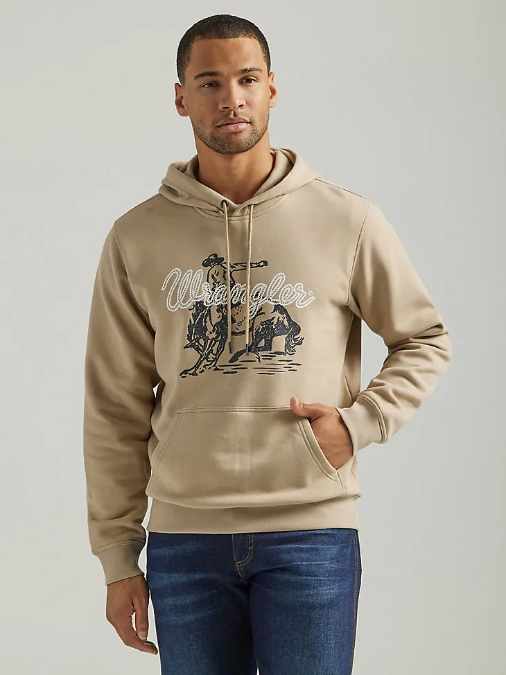 MEN'S WRANGLER COWBOY GRAPHIC PULLOVER HOODIE IN TRENCH COAT HEATHER