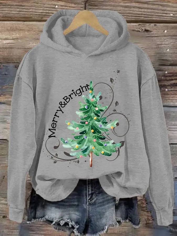 Women's Merry And Bright Christmas Tree Casual Hoodie