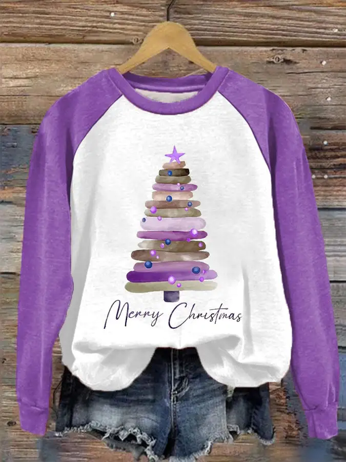 Merry Christmas Christmas Tree Print Sweatshirt