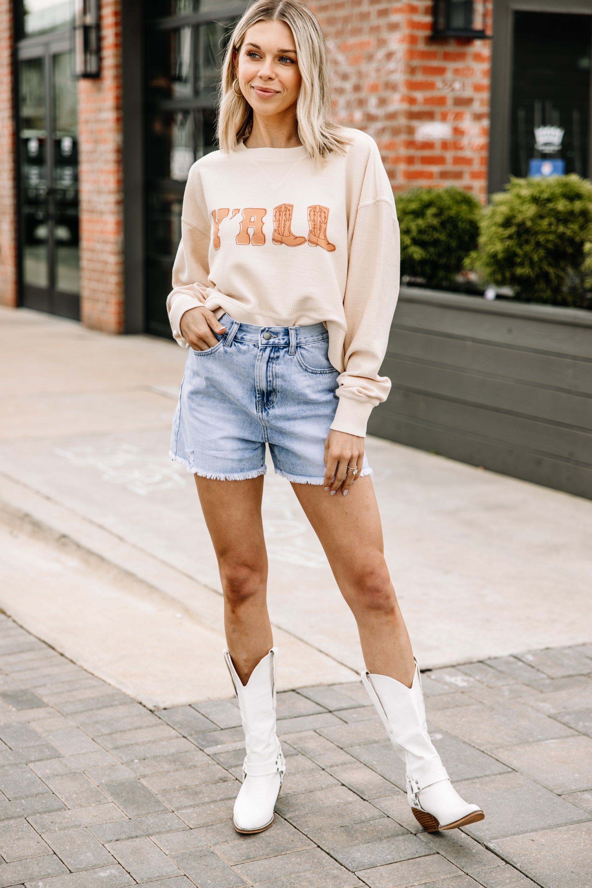 Y'all Natural Graphic Cropped Sweatshirt