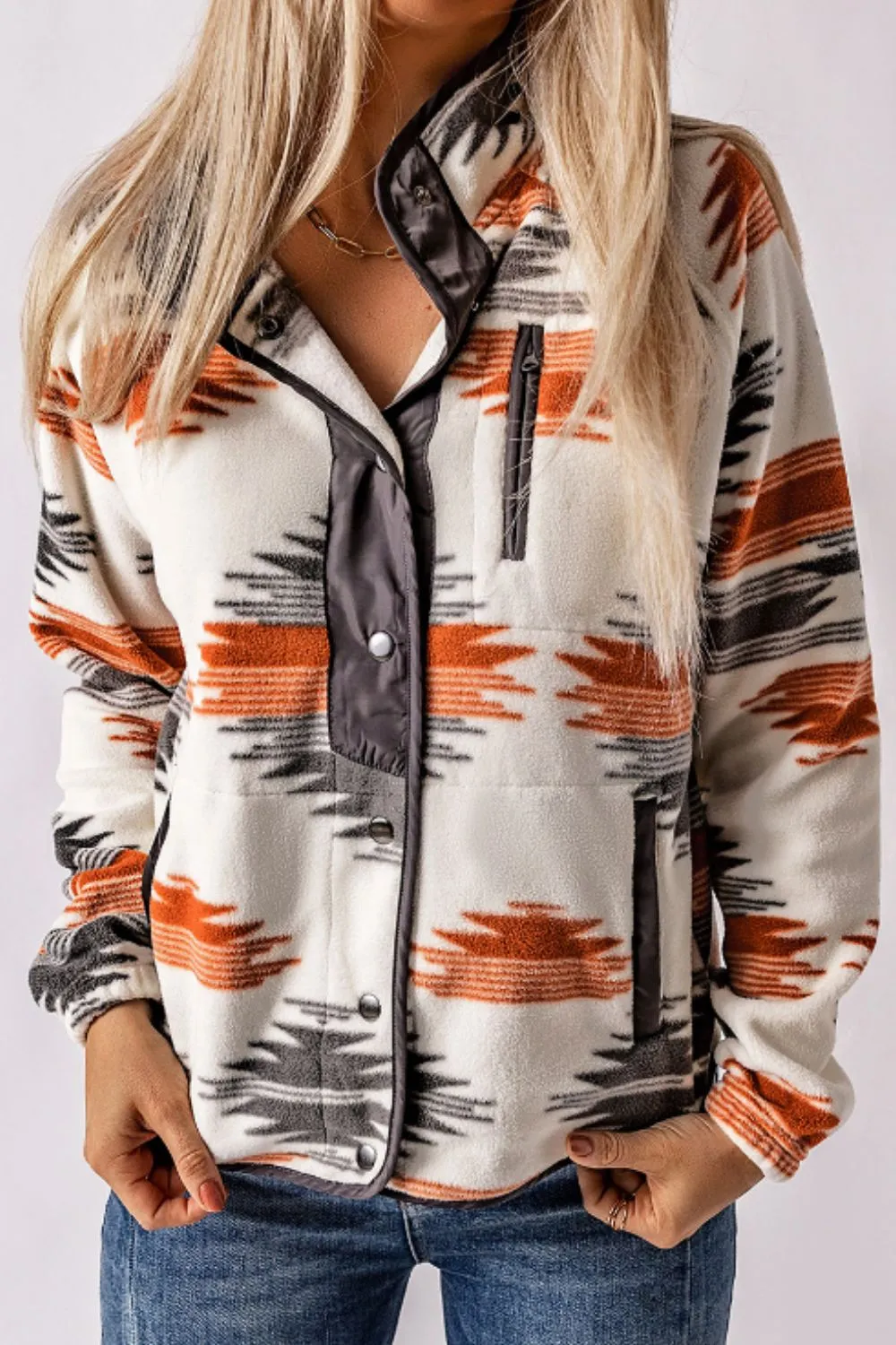 Geometric Snap Down Long Sleeve Jacket