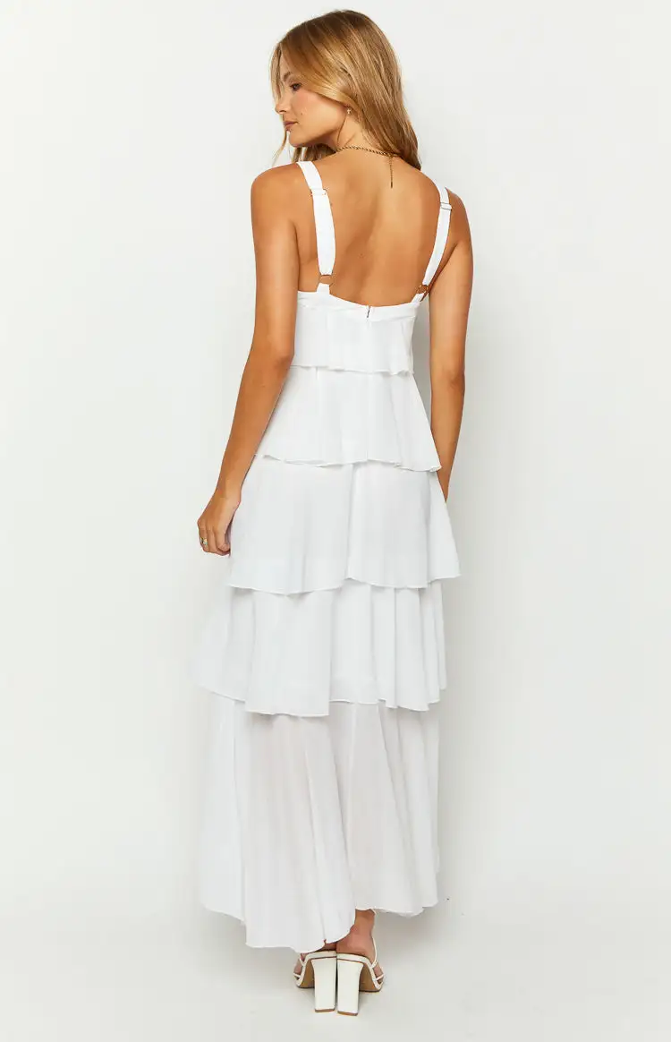 Brielle White Layered Frill Maxi Dress