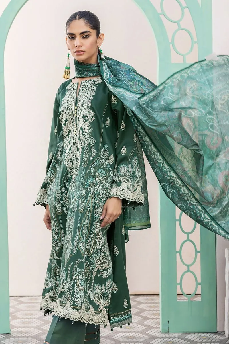 3 Piece Kurta Embroidered | Dupatta& Bottom & Tops | Color Dark green