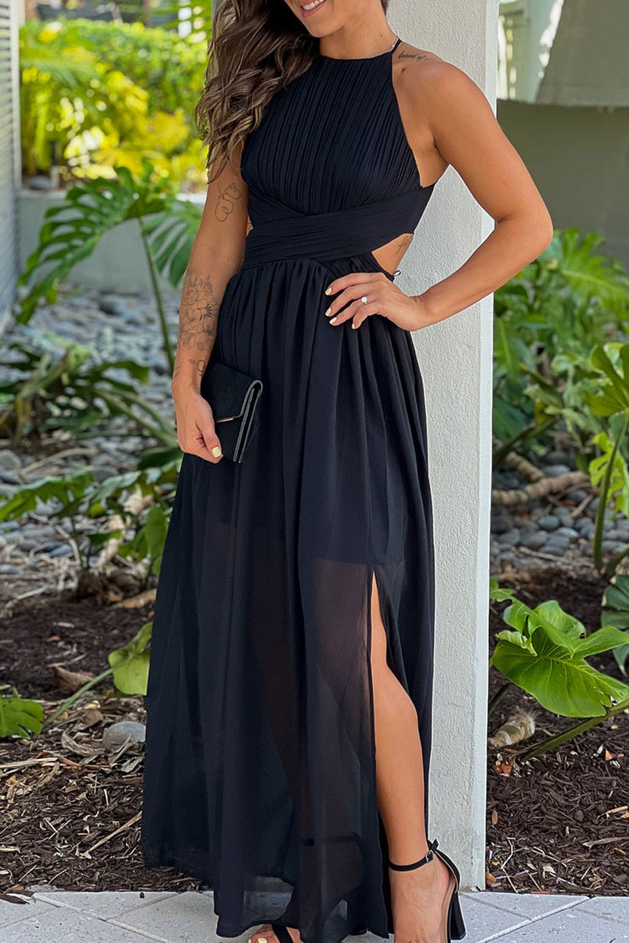 Black Pleated Maxi Dress