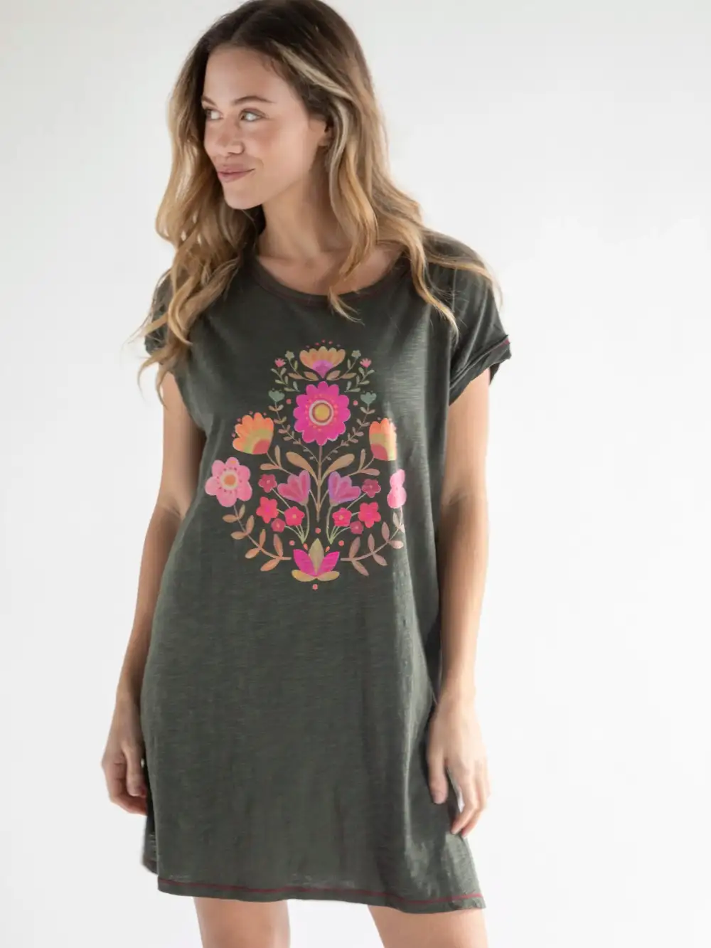 Frankie Knit Tee Mini Dress - Folk Flower