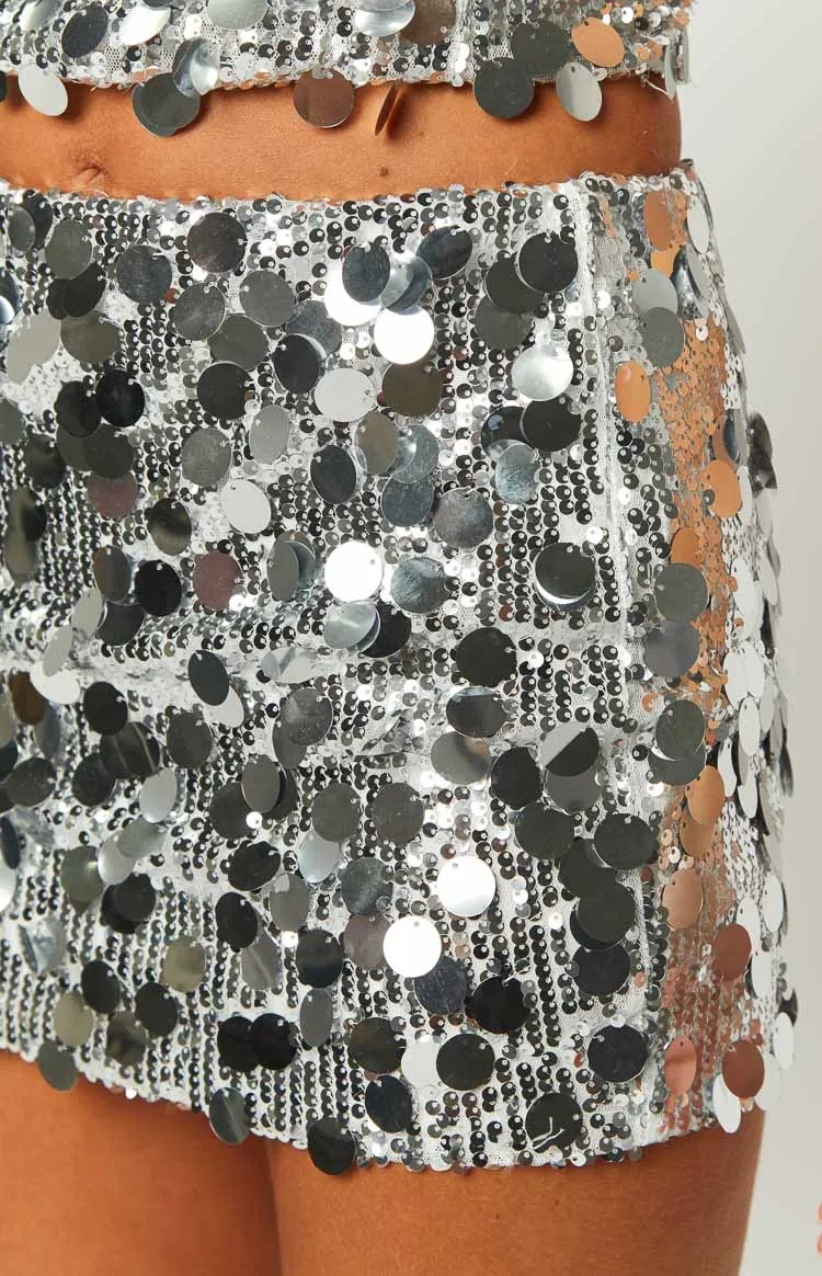 Emiko Silver Sequin Mini Skirt