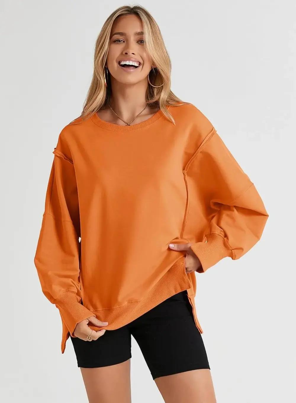 Oversized Reverse Seam Sweatshirt Long Sleeve Crewneck Pullover