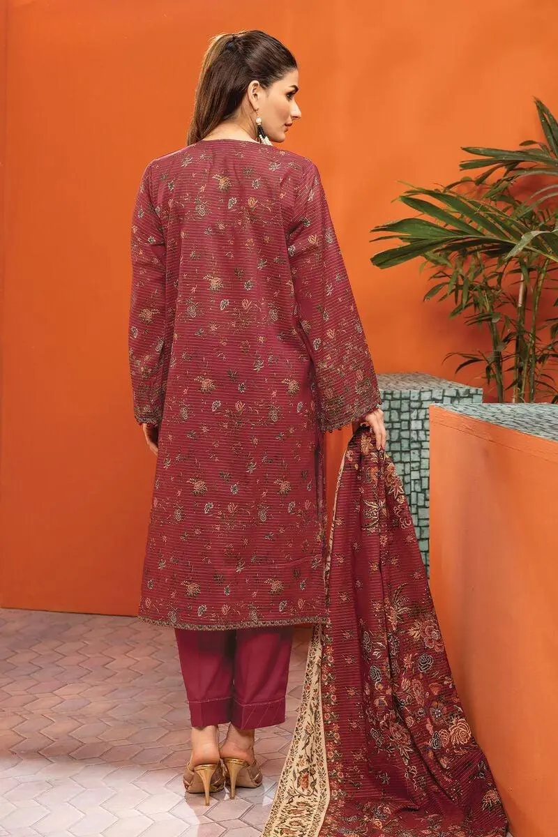 3 Piece Kurta Embroidered | Dupatta& Bottom & Tops | Color Claret