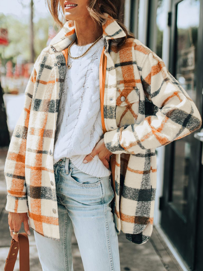 Plaid Print Turn Down Collar Buttoned Shacket