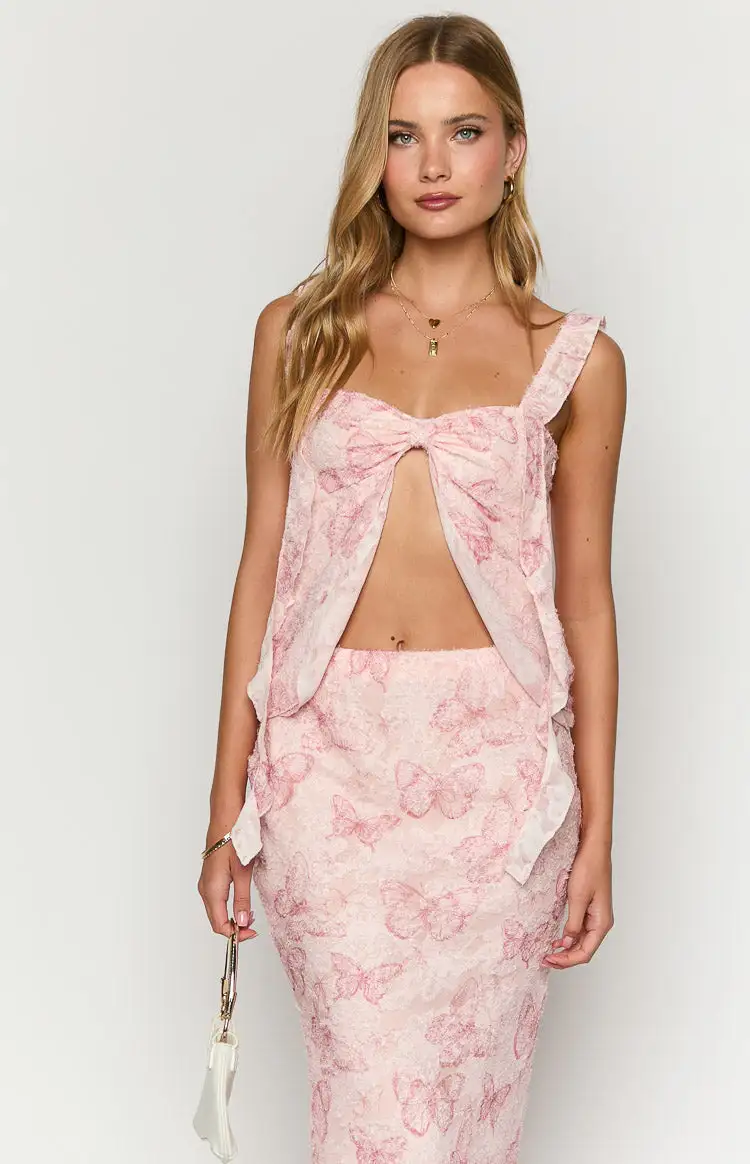 Caspian Pink Butterfly Chiffon Top