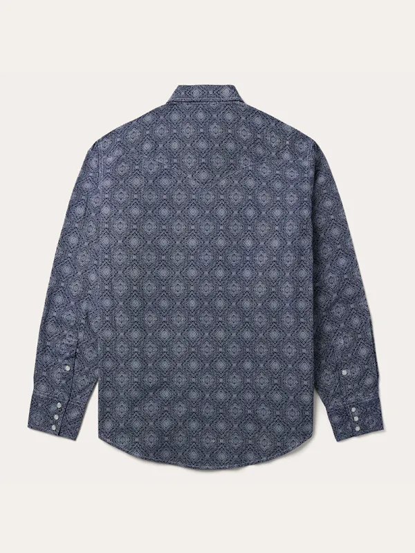 Blue Medallion Print Western Shirt