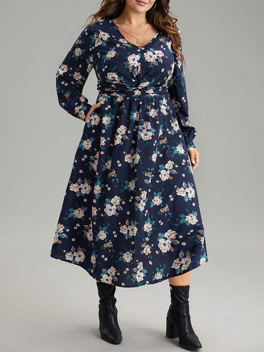 Elegant senior waist cut floral dress MIDI skirt