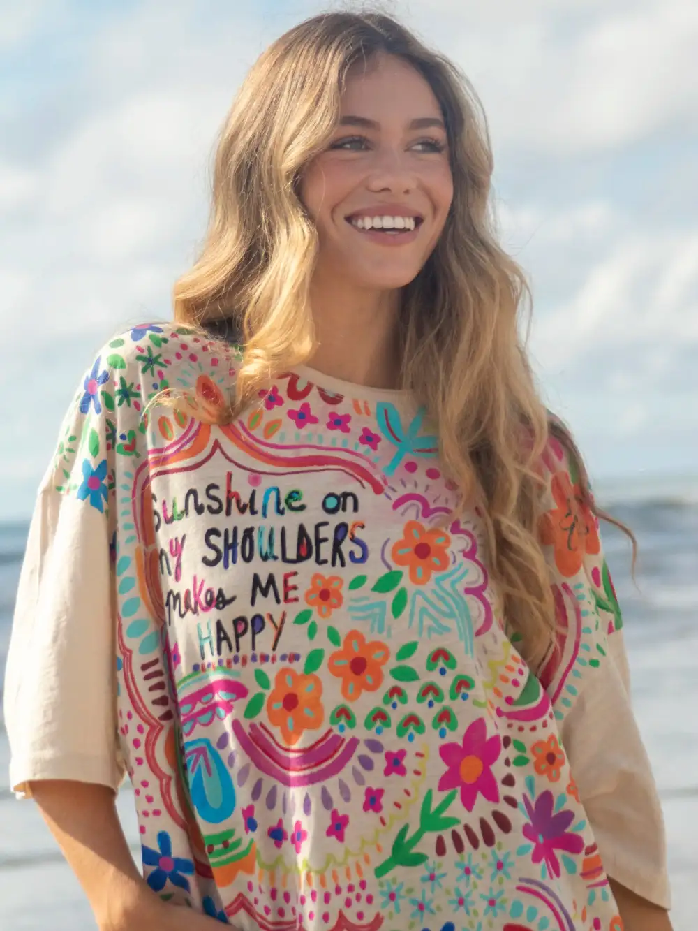 One Size Cotton Easy Tee - Cream Sunshine On My Shoulders