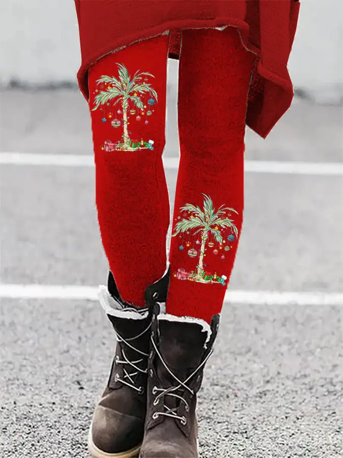 Women's Christmas Palm Tree Print Leggings