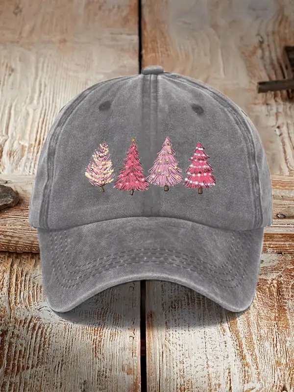 Pink Christmas tree print unisex hat