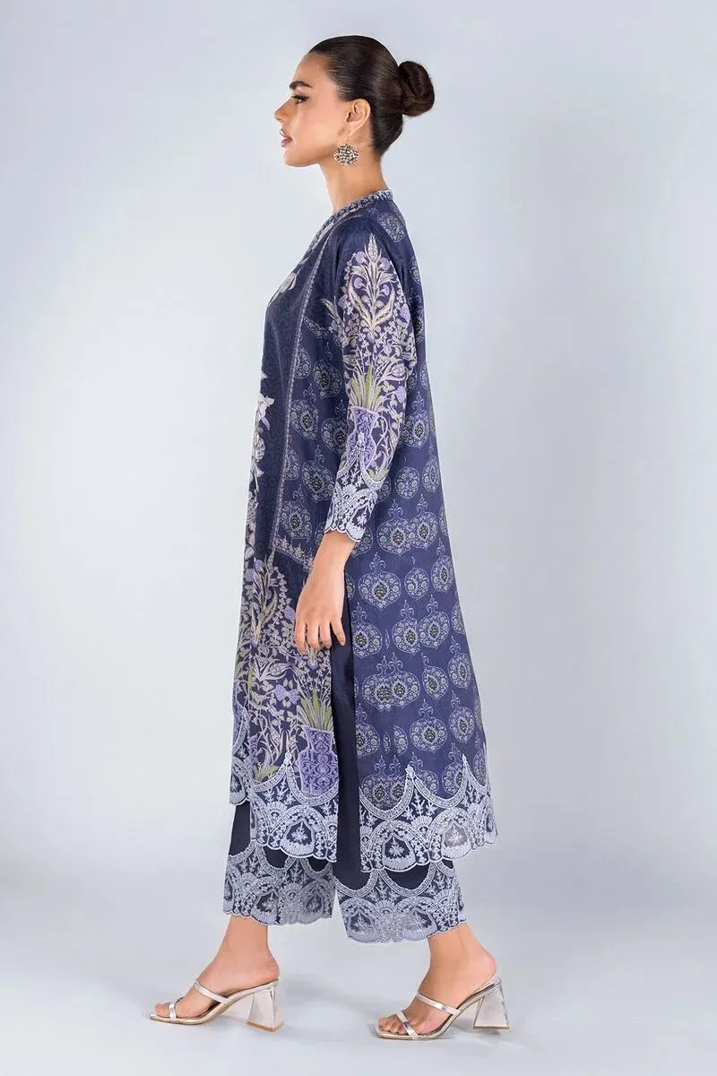 3 Piece Kurta Embroidered | Dupatta& Bottom & Tops | Color Indigo