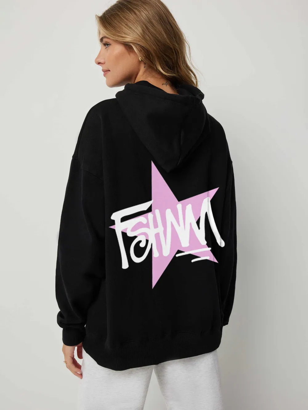 Oversized Long-Sleeved Hooded Star With Letter Fashion Sweatshirt