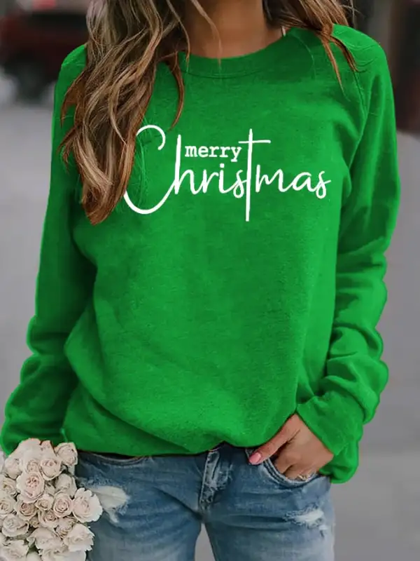 Women's Merry Christmas Print Casual Long Sleeve Sweatshirt