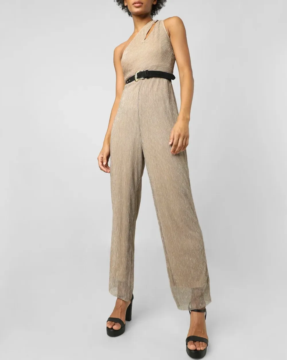 Beige One-Shoulder Jumpsuit