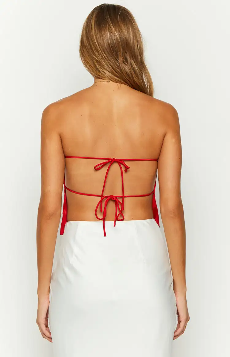 Ibiza Red Satin Strapless Top