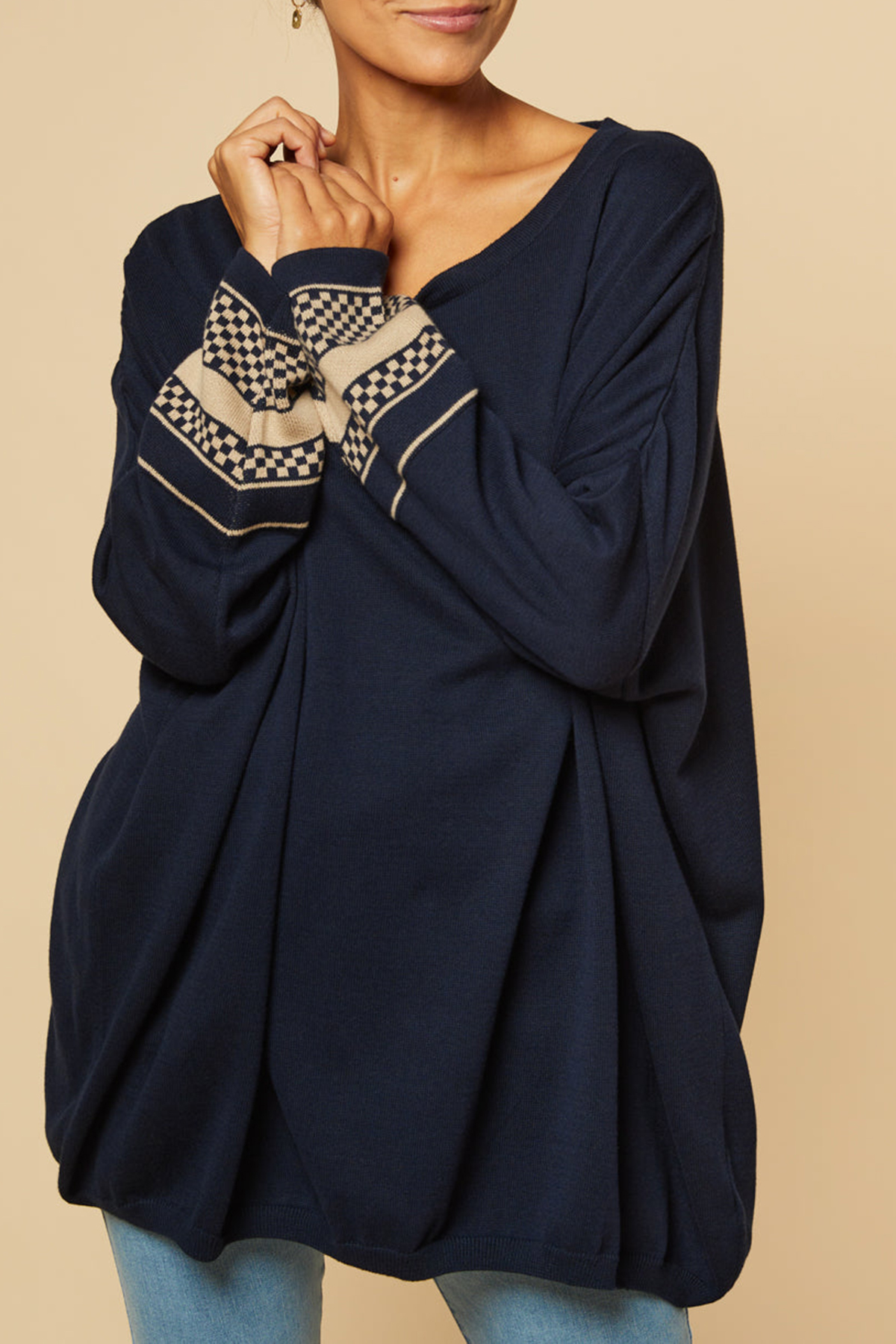 Binky Checkered Jumper In Navy