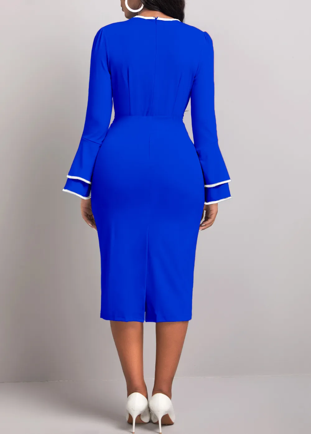 Leaf Print Patchwork Royal Blue Bodycon Dress