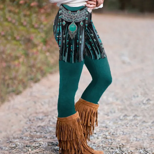 Western Tassel Print Casual Leggings