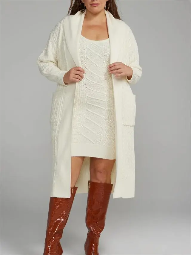 Shawl Collar Cable Knit Long Cardigan