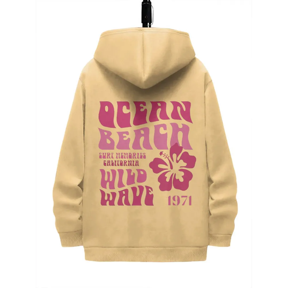 OCEAN BEACH PATTERN PRINTED HOODIE