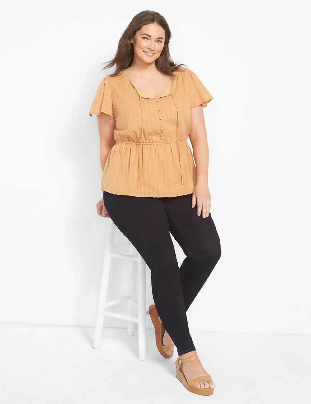 Classic Popover Peplum Top With Button-Front