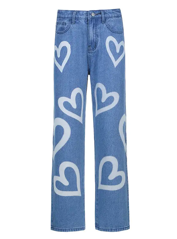 Love Graffiti Printing Straight Street Style Jeans