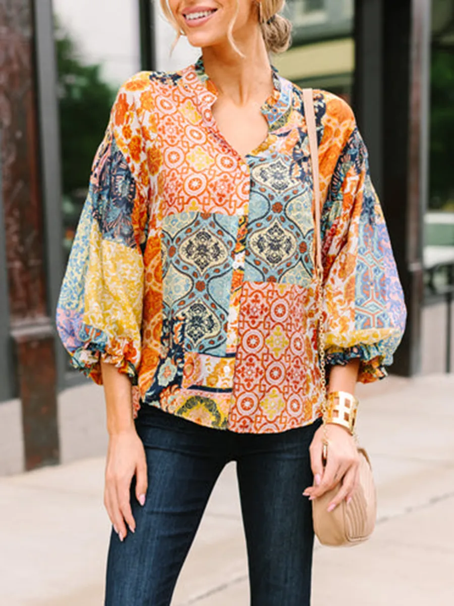 Mustard Yellow Mixed Print Blouse