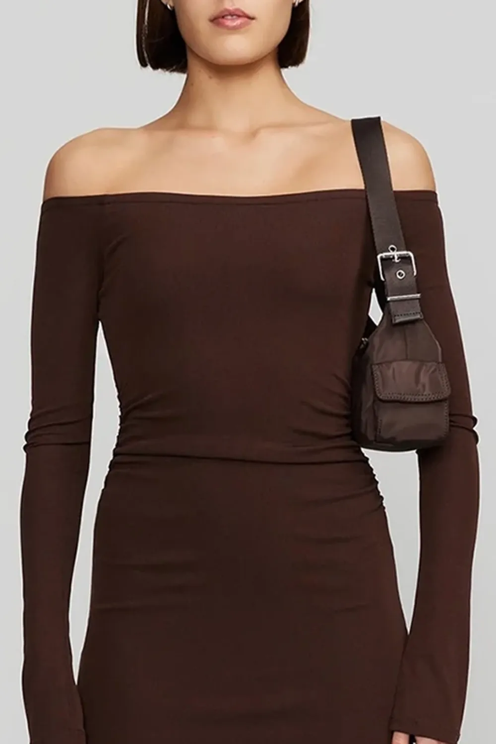 Frankie Carob LS Off Shoulder Midi Dress