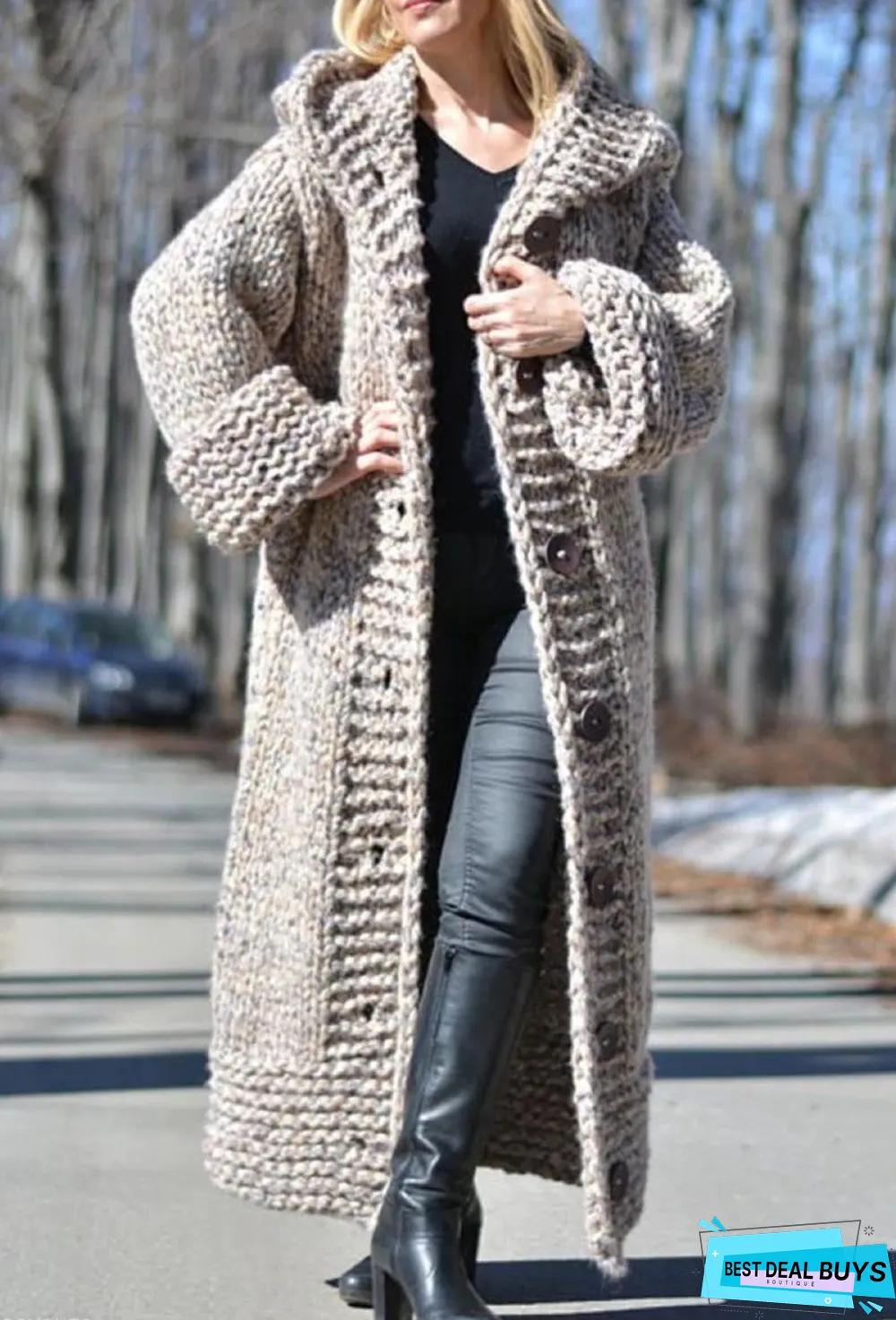 Chunky Knit Long Hooded Cardigan