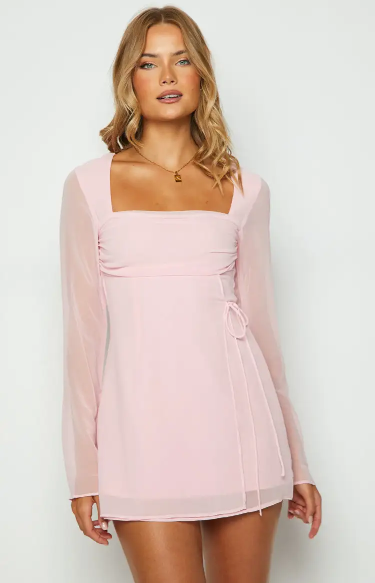 Lucy Baby Pink Long Sleeve Mini Dress