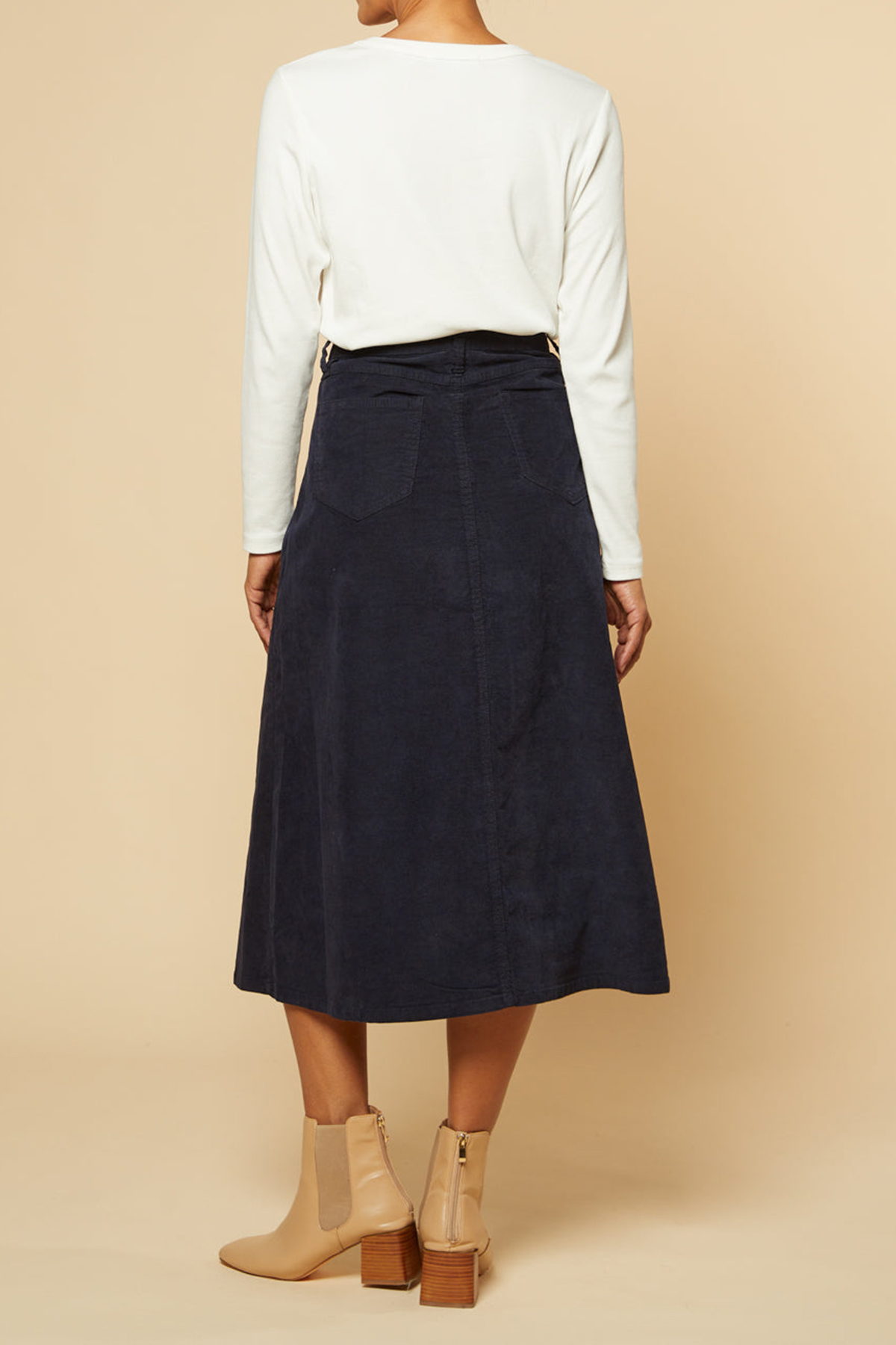 Adrift A-Line Brushed Cotton Skirt in Navy