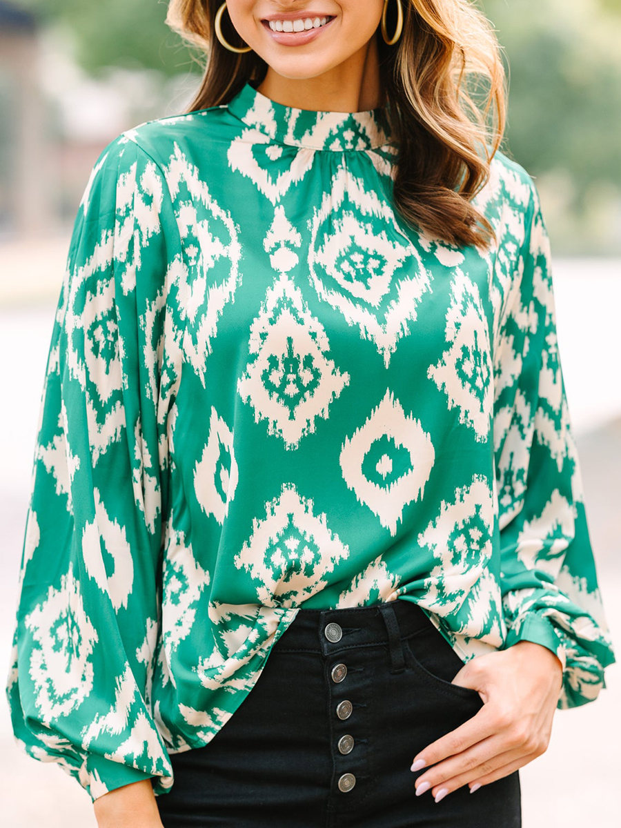 Green Abstract Satin Blouse