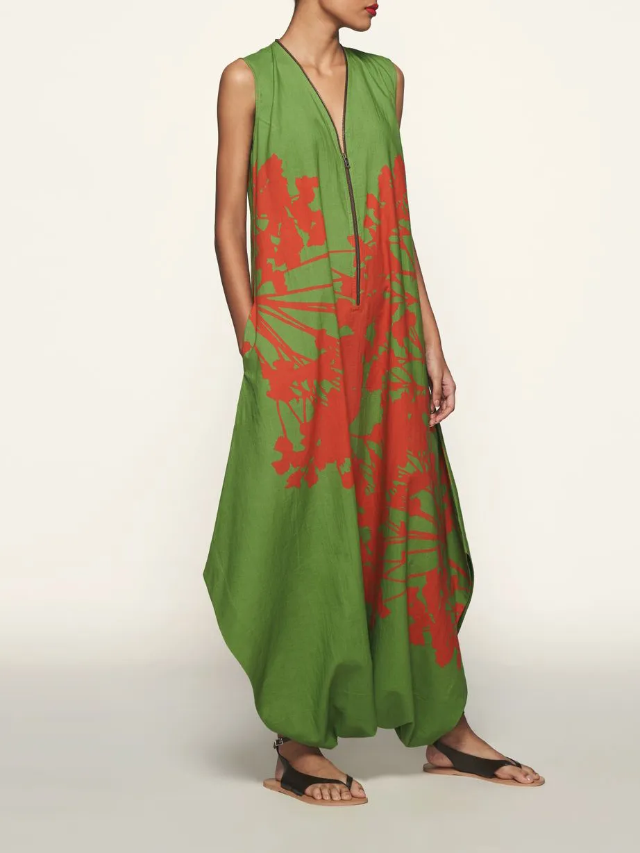 green plant print dress