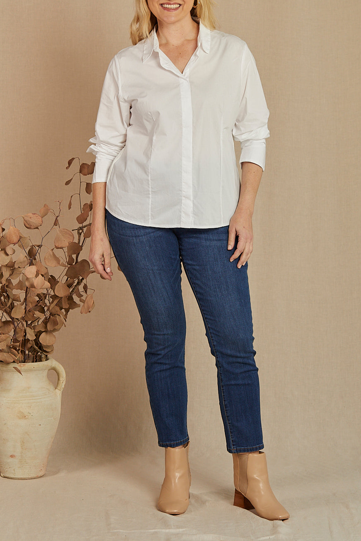 Brinley Poplin Stretch Shirt In White