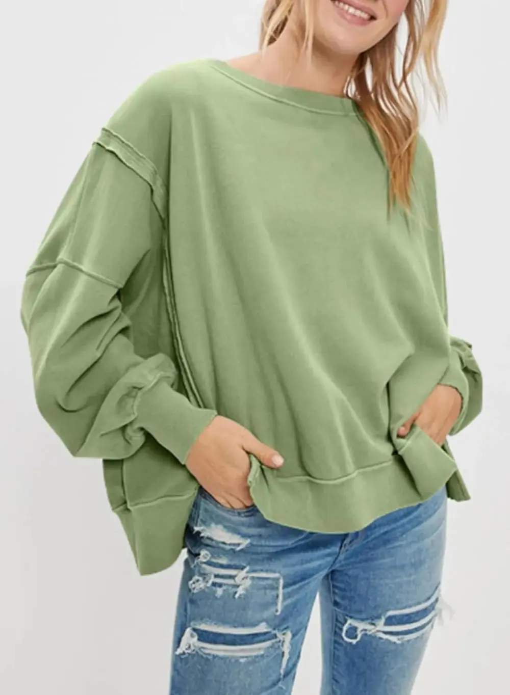 Oversized Reverse Seam Sweatshirt Long Sleeve Crewneck Pullover