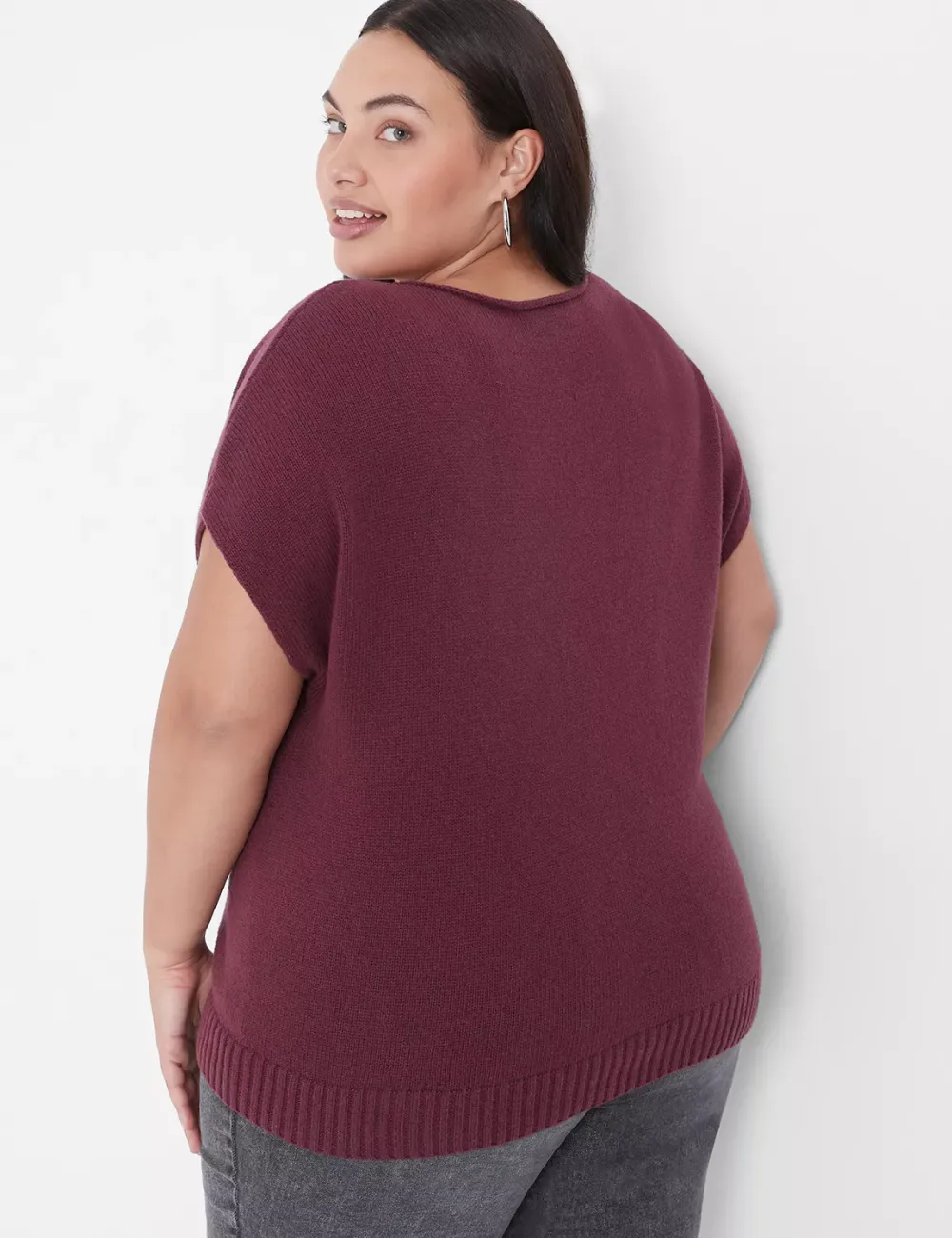 Relaxed Short-Sleeve Boatneck Pullover Sweater