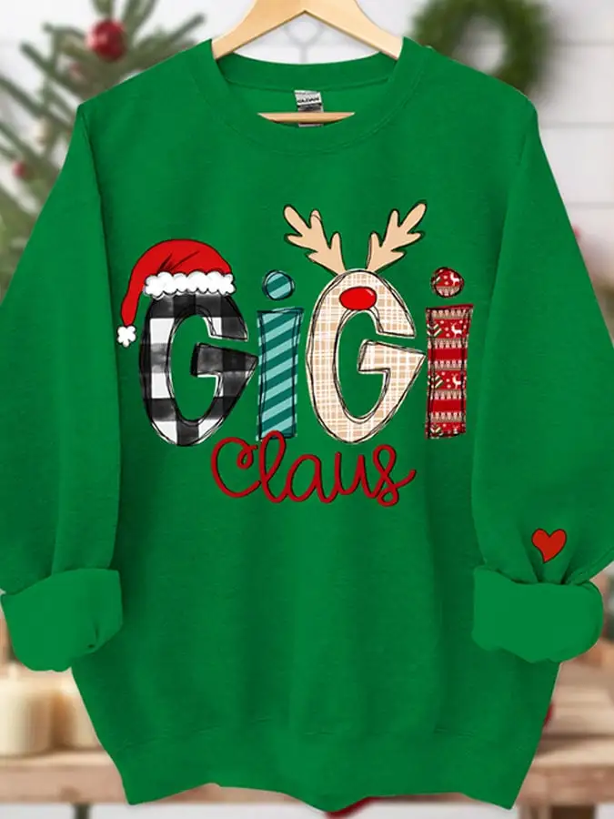 Women'S Casual Gigi Claus Printed Long Sleeve Sweatshirt