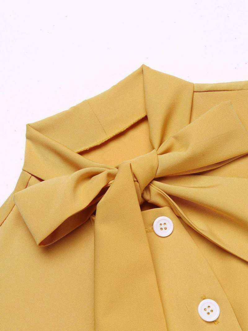 YELLOW 1950S BOW SOLID BLOUSE TOP