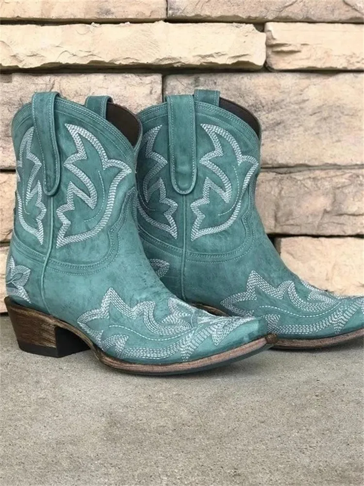 Vintage Embroidered Western Cowgirl Ankle Boots