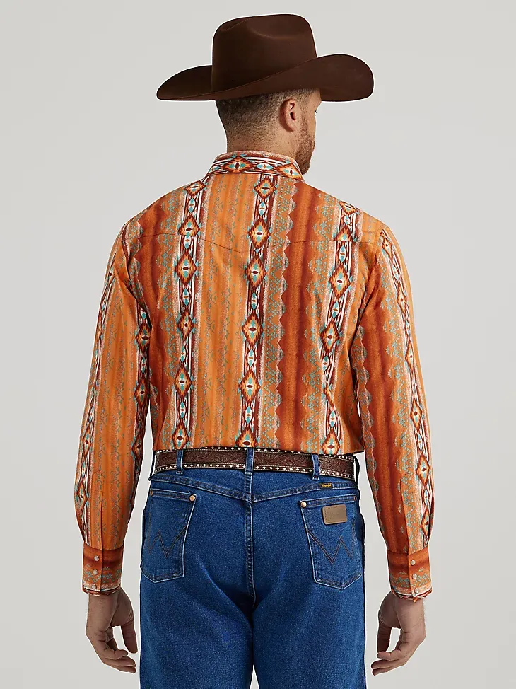 MEN'S CHECOTAH® LONG SLEEVE WESTERN SNAP PRINTED SHIRT IN RUST