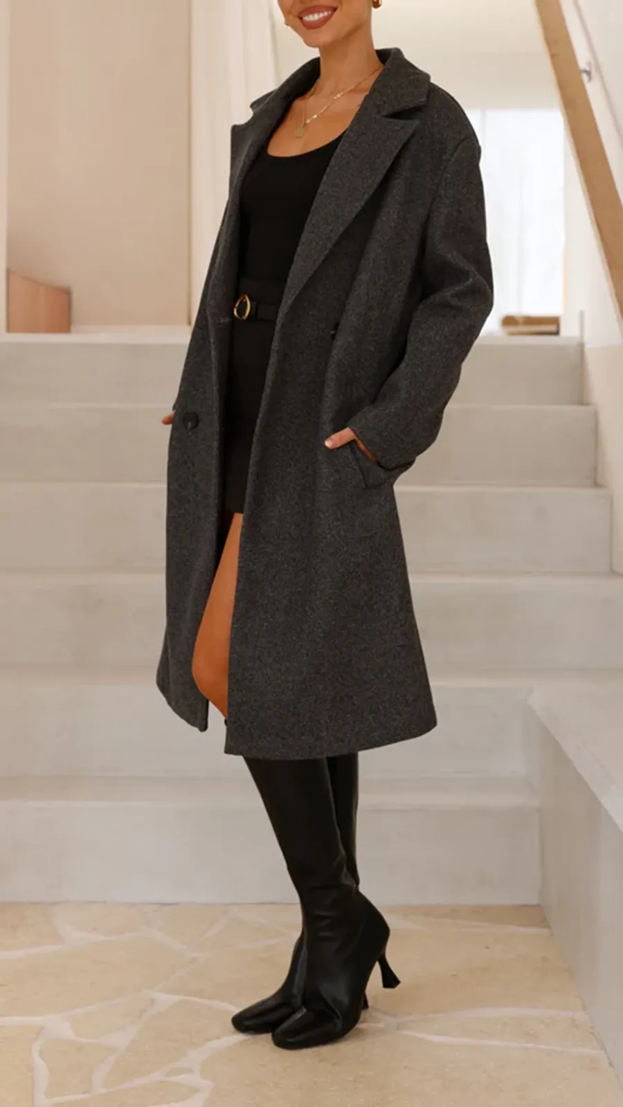 Pamela Longline Coat - Charcoal