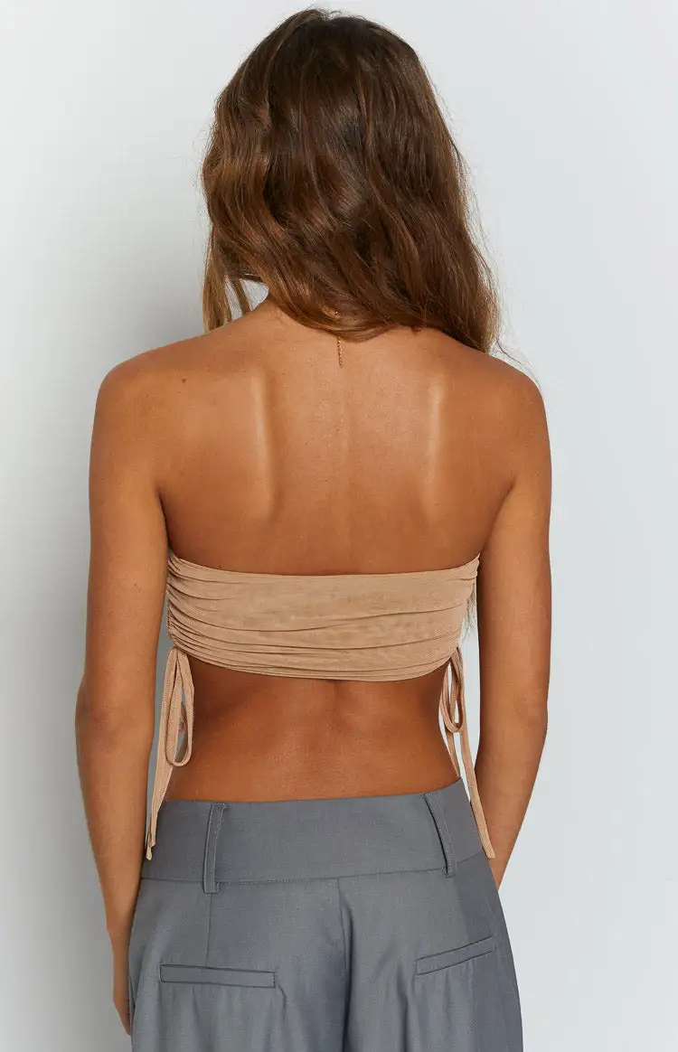 Lexi Tan Mesh Strapless Top